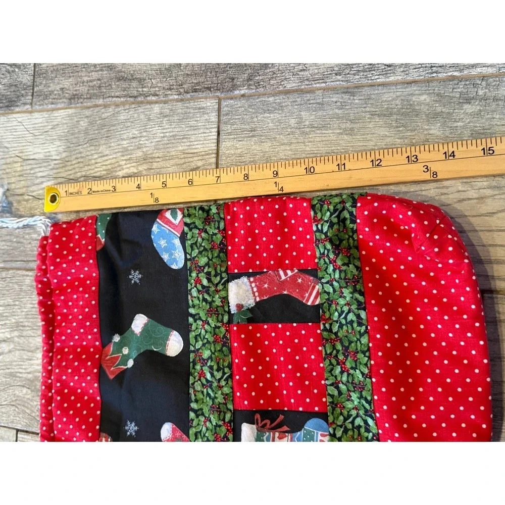 Set of 2 Handmade Fabric Cloth Christmas Bags Holiday Drawstring Totes Sack Gift